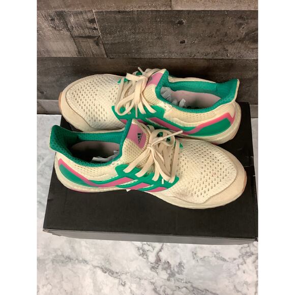 Adidas Men's 9.5 White Green Pink Ultraboost 1.0 Running Shoes Athletic LM2-20 - Picture 6 of 11